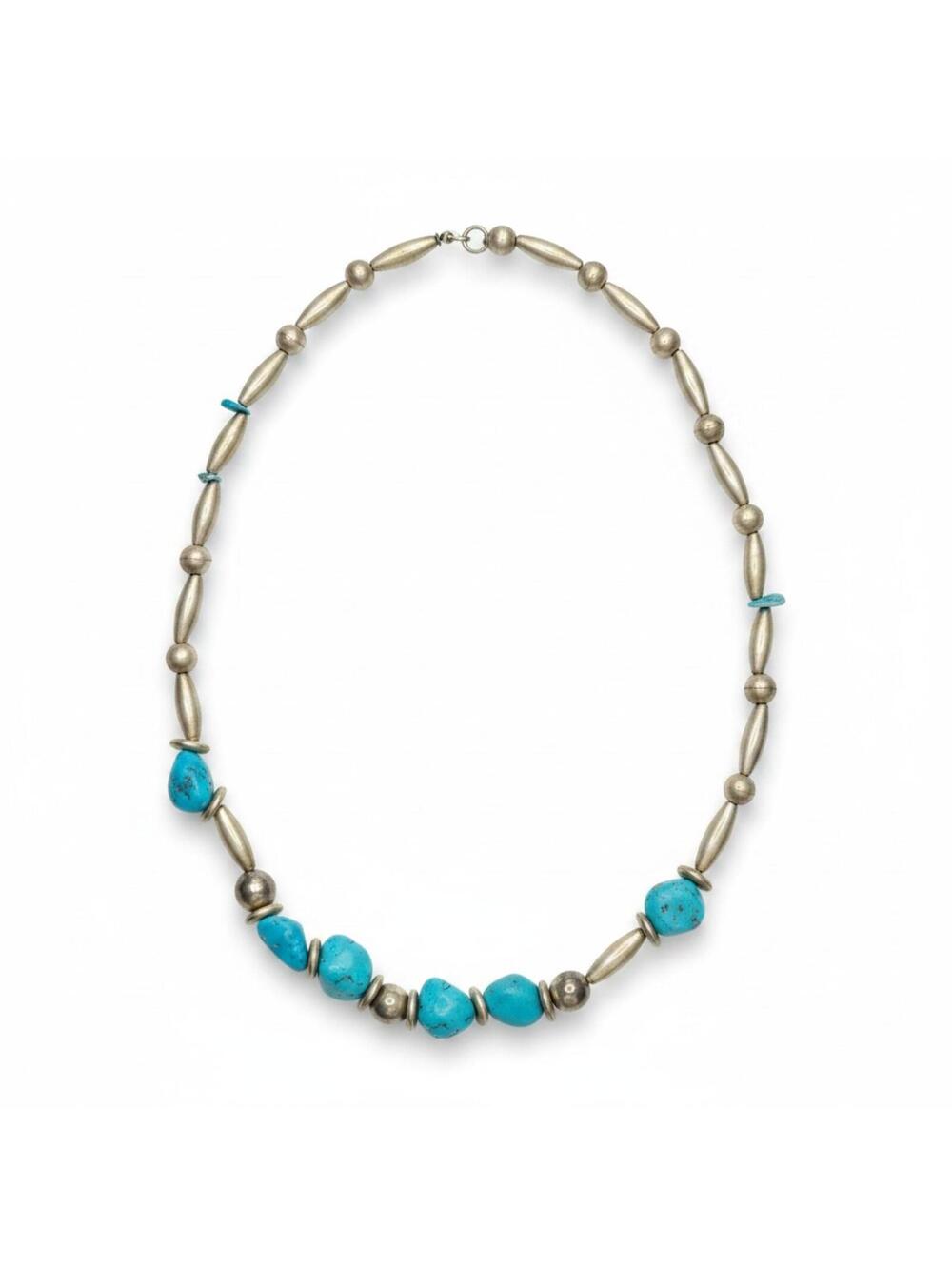 Vintage Southwestern 20" Silver-Tone Torpedo Bead & Faux Turquoise Necklace